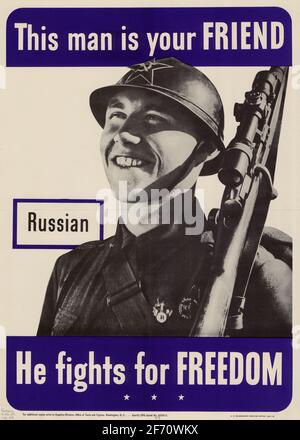 Ein zweites Plakat zur Rekrutierung von Kriegsverbünden mit dem Ausspruch „Kampf für Freiheit“ Und zeigt Gesichter von alliierten Soldaten Stockfoto