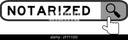 Suchbanner in notariell beglaubigtem Wort mit Symbol für die Übergeben der Lupe Auf weißem Hintergrund Stock Vektor
