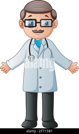 Cartoon-Arzt trägt weißen Labormantel mit Stethoskop Stock Vektor