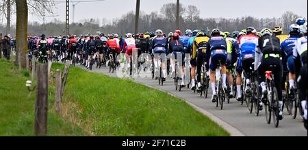 Abbildung Bild zeigt das Pack von Fahrern in Aktion während Die 105. Ausgabe der 'Ronde van Vlaanderen - Tour Des Flandres - Flandern-Rundfahrt Stockfoto