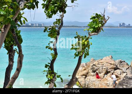 Sanya, Provinz Hainan, China. Malerische Wuzhizhou Insel Stockfoto