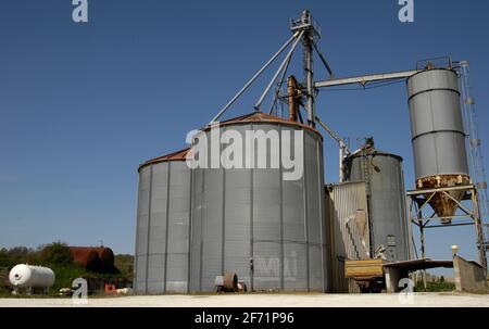 LANDWIRTSCHAFTLICHE BETRIEBE UND SYLO-GETREIDE - LANDWIRTSCHAFT UND BEWÄSSERUNG FELDFRÜCHTE - CHARENTE FRANKREICH © FRÉDÉRIC.BEAUMONT Stockfoto