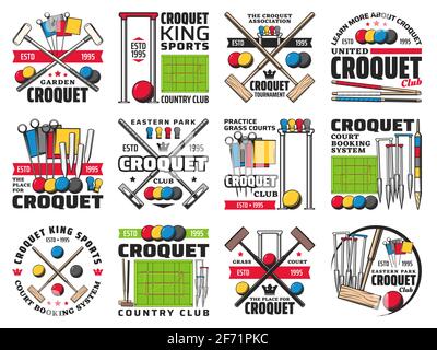 Croquet Club, Spielplatzreservierung und Turniersymbole Stock Vektor