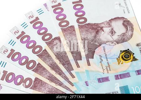 Ukrainische Griwna, neue Banknoten von 1000 Griwna. Griwna (UAH.) Geld. Stockfoto