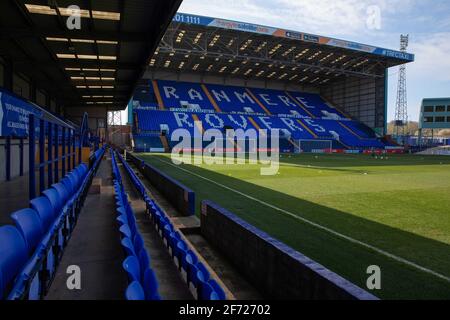 Birkenhead, Großbritannien. April 2021. Prenton Park während des Spiels der FA Womens Championship League zwischen Liverpool und Lewes im Prenton Park Stadium in Birkenhead, England. Kredit: SPP Sport Pressefoto. /Alamy Live News Stockfoto