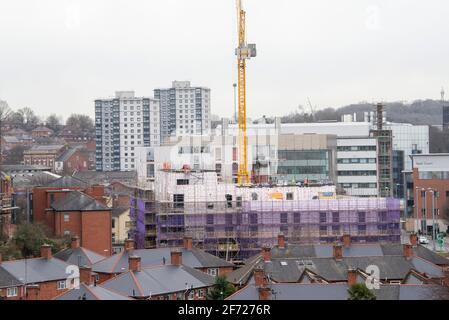 Blick auf die Ostseite von Nottingham City, aufgenommen vom Dach des neuen Nottingham College City Hub, Nottinghamshire England UK Stockfoto