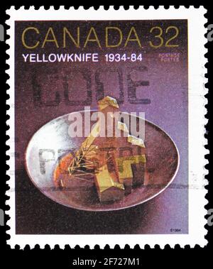 MOSKAU, RUSSLAND - 28. FEBRUAR 2021: Die in Kanada gedruckte Briefmarke zeigt Miniaturgold, um 1984 Stockfoto
