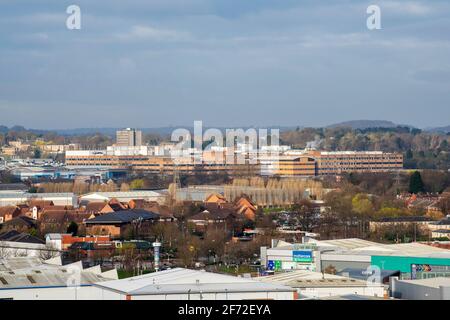 Westlich von Nottingham City in Richtung QMC, vom Dach des Unity Square Baus gesehen. Nottinghamshire, England, Großbritannien Stockfoto