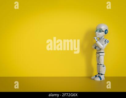 3d Rendering niedlichen Roboter oder künstliche Intelligenz Roboter mit Cartoon-Charakter Denken Stockfoto