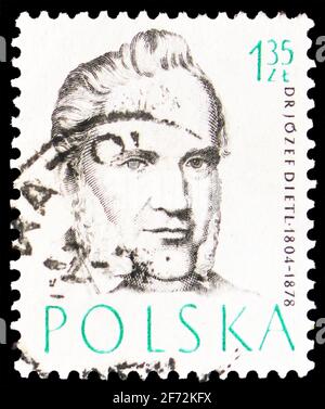 MOSKAU, RUSSLAND - 22. DEZEMBER 2020: Die in Polen gedruckte Briefmarke zeigt Dr. Jozef Dietl, Ärzte Serie, um 1957 Stockfoto