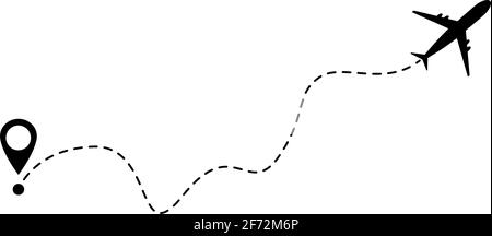Flugzeug Linie Vektor-Symbol der Flugzeug Flug Route mit Startpunkt und Linie Spur . Stock Vektor