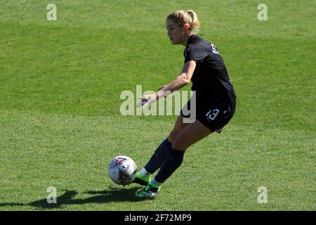 London, Großbritannien. April 2021. Abby Dahlkemper von Manchester City Women in Aktion während des Spiels. Barclays Women's Super League Match, Tottenham Hotspur Women gegen Manchester City Women im Hive Stadium in London am Sonntag, 4. April 2021. Dieses Bild darf nur für redaktionelle Zwecke verwendet werden. Nur zur redaktionellen Verwendung, Lizenz für kommerzielle Nutzung erforderlich. Keine Verwendung bei Wetten, Spielen oder Veröffentlichungen in einem Club/einer Liga/einem Spieler.pic von Steffan Bowen/Andrew Orchard Sports Photography/Alamy Live News Credit: Andrew Orchard Sports Photography/Alamy Live News Stockfoto