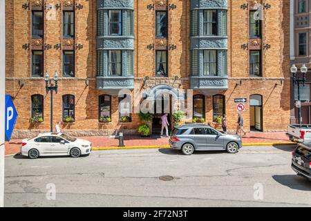 Exeter Chambers, jetzt Marriott's Courtyard Copley Square, 88 Exeter Street im Back Bay-Viertel von Boston, Massachusetts. Stockfoto