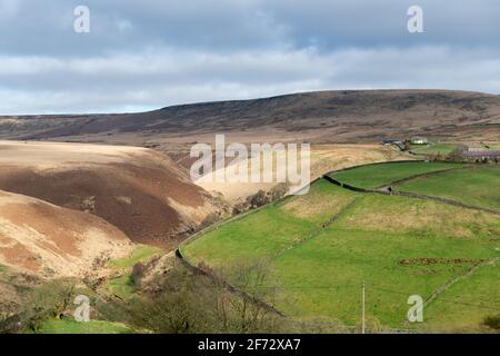 Blick vom Pule Hill in Richtung Stack End, Hey Green und die umliegenden Hügel bei Marsden in den Yorkshire Pennines Stockfoto