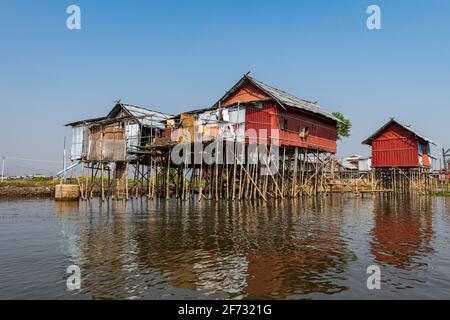 Dorf auf Stelzen, Nampan Dorf, Inle See, Shan Staat, Myanmar Stockfoto