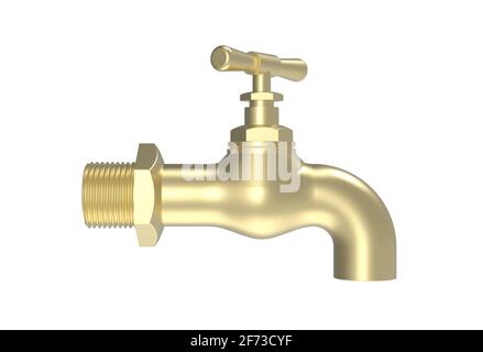 Wasserhahn isoliert auf weißem Hintergrund, Seitenansicht, 3d-Rendering Stockfoto
