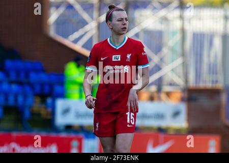 Birkenhead, Großbritannien. April 2021. Meikayla Moore(#15 Liverpool) während des Spiels der FA Womens Championship League zwischen Liverpool und Lewes im Prenton Park Stadium in Birkenhead, England. Kredit: SPP Sport Pressefoto. /Alamy Live News Stockfoto