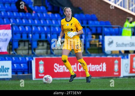 Birkenhead, Großbritannien. April 2021. Rylee Foster(#13 Liverpool) während des Spiels der FA Womens Championship League zwischen Liverpool und Lewes im Prenton Park Stadium in Birkenhead, England. Kredit: SPP Sport Pressefoto. /Alamy Live News Stockfoto