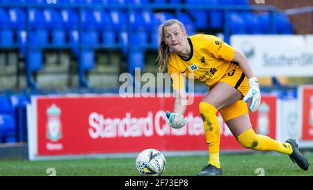 Birkenhead, Großbritannien. April 2021. Rylee Foster(#13 Liverpool) während des Spiels der FA Womens Championship League zwischen Liverpool und Lewes im Prenton Park Stadium in Birkenhead, England. Kredit: SPP Sport Pressefoto. /Alamy Live News Stockfoto