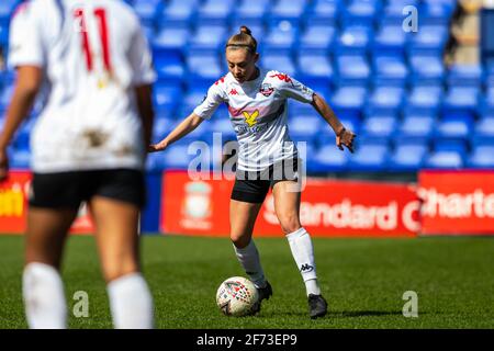 Birkenhead, Großbritannien. April 2021. Sophie O'Rourke (#20 Lewes) während des Spiels der FA Womens Championship League zwischen Liverpool und Lewes im Prenton Park Stadium in Birkenhead, England. Kredit: SPP Sport Pressefoto. /Alamy Live News Stockfoto