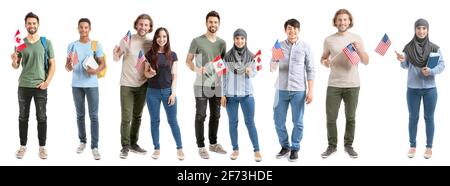 Set von Menschen mit Flaggen von Kanada und den USA Stockfoto