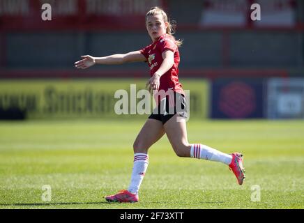 Crawley, Großbritannien. April 2021. Ella Toone von Manchester United während des FA Women's Super League-Spiels zwischen Brighton & Hove Albion Women und Manchester United Women am 4. April 2021 im People's Pension Stadium in Crawley, Großbritannien Credit: Paul Terry Foto/Alamy Live News Stockfoto