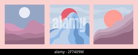 Abstrakte Boho-Stil Landschaften setzen minimalistisches Design Vektor Illustration Stock Vektor