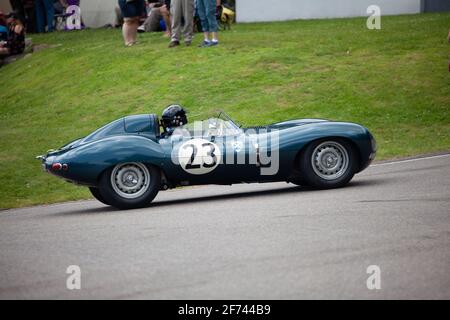 Jaguar D-Type auf der Rennstrecke Mont-Tremblant, im Besitz von Lawrence Stroll, Quebec, Kanada Stockfoto