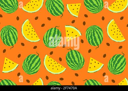 Süßes Wassermelone Vektor nahtloses Muster. Sommer Bio-Muster für Stoff, Textil, Tapete, Kalender und Dekoration. Stock Vektor