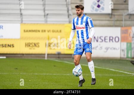 Horsens, Dänemark. April 2021. Jorgen Skjelvik (16) von ob beim 3F Superliga-Spiel zwischen AC Horsens und Odense Boldklub in der Casa Arena in Horsens. (Foto: Gonzales Photo/Alamy Live News Stockfoto