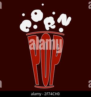 Schriftzug Popcorn Logo mit einer Aufschrift in Form von Ein Glas und Popcorn 1 Stock Vektor