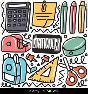 Handgezeichnetes Schreibwaren-Doodle-Set Stock Vektor