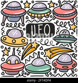 Handgezeichnetes ufo-Doodle-Set Stock Vektor