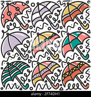 Handgezeichnetes Regenschirm-Doodle-Set Stock Vektor