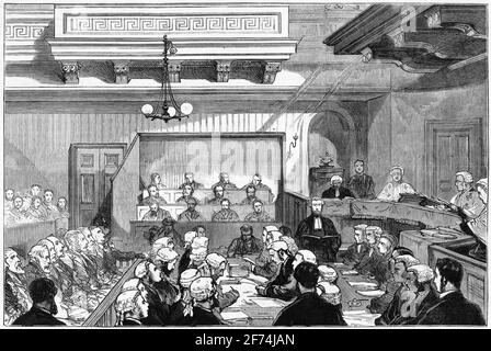Gravur des Prozesses gegen die Direktoren der Stadt Glasgow Bank in Edinburgh, 1879 Stockfoto
