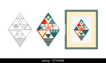 Abstrakte Muster von geometrischen Formen in Farbe, Linie Art-Stil und gerahmt. Vektorgrafik Stockfoto