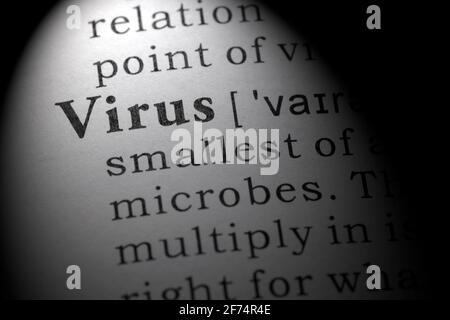 Fake Dictionary, Wörterbuch Definition von Virus Stockfoto