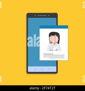Smartphone mit Arzt auf dem Bildschirm während des Telemedizin-Arztbesuches Stock Vektor