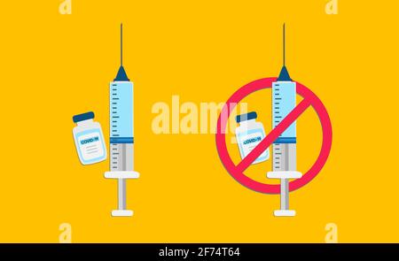 Impf- oder Anti-Impfkonzept, 4k-Vektordarstellung isoliert auf Gelb Stock Vektor