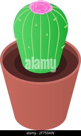 Isolierter blühender Kaktus in einem Topf auf weißem Hintergrund. Isometrische Darstellung des flachen Vektorgrafikes. Stock Vektor