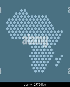 Blaue sechseckige Pixelkarte von Afrika. Vektor-Illustration Afrikanischer Kontinent Sechskantkarte gepunktetes Mosaik. Verwaltungsgrenze, Landzusammensetzung. Stock Vektor