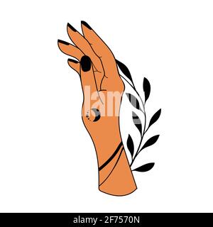 Handgezeichnete Hand mit magischen Symbolen, magische astrologische Symbole Vektor-Illustrationen. Kann Tattoo Design, mystisches esoterisches Symbol verwenden. Stock Vektor
