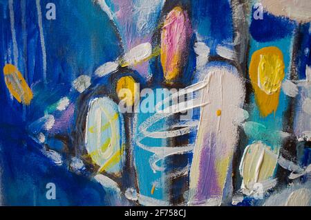 Hand Acryl Malerei gezeichnet. Abstrakte Kunst Hintergrund. Acrylbild auf Leinwand. Farbe Textur. Fragment der Kunstwerke. Pinselstriche der Farbe. Moderne ar Stockfoto