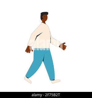 afroamerikanischer Mann. Junge männliche Figur in legerer Kleidung, die isoliert auf weißem Hintergrund läuft. Vektorfarbe Liniendarstellung. Stock Vektor