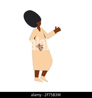 afroamerikanische Frau. Weibliche Figur in legerer Kleidung, isoliert auf weißem Hintergrund stehend. Vektorfarbe Liniendarstellung. Stock Vektor