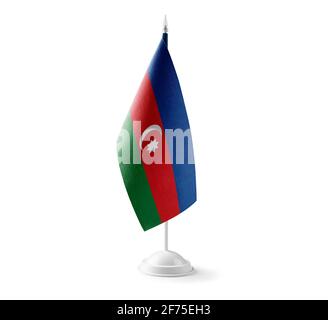 Kleine Nationalflagge Aserbaidschans auf weißem Hintergrund Stockfoto