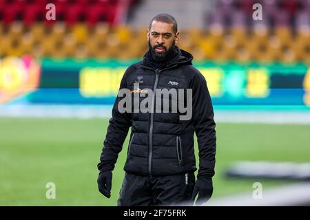 Farum, Dänemark. April 2021. FC Nordsjællands () Set i 3F Superliga-kampen mellem FC Nordsjælland Og X i rechts zum Dream Park d. XX.XX.2021. Kredit: Gonzales Foto/Alamy Live Nachrichten Stockfoto