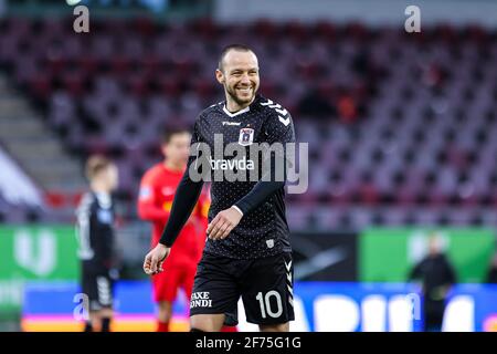 Farum, Dänemark. April 2021. FC Nordsjællands () Set i 3F Superliga-kampen mellem FC Nordsjælland Og X i rechts zum Dream Park d. XX.XX.2021. Kredit: Gonzales Foto/Alamy Live Nachrichten Stockfoto