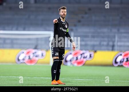 Farum, Dänemark. April 2021. FC Nordsjællands () Set i 3F Superliga-kampen mellem FC Nordsjælland Og X i rechts zum Dream Park d. XX.XX.2021. Kredit: Gonzales Foto/Alamy Live Nachrichten Stockfoto