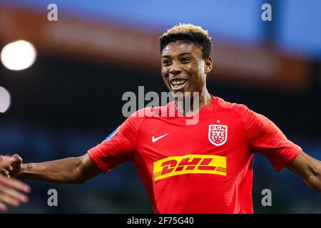 Farum, Dänemark. April 2021. Abu Francis (41) aus dem FC Nordsjaelland beim 3F Superliga-Spiel zwischen dem FC Nordsjaelland und Aarhus GF in Right to Dream Park in Farum. (Foto: Gonzales Photo – Dejan Obretkovic). Stockfoto